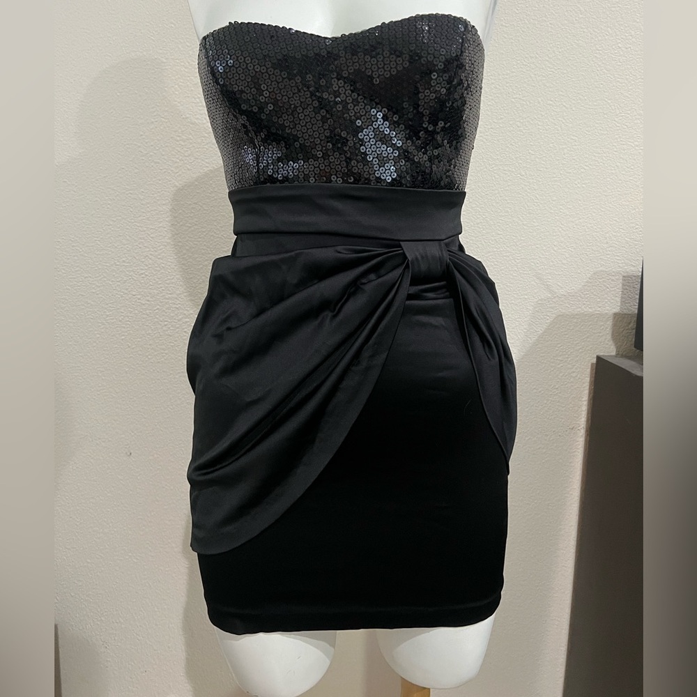 Papaya Black Sequin & Satin Dress Black